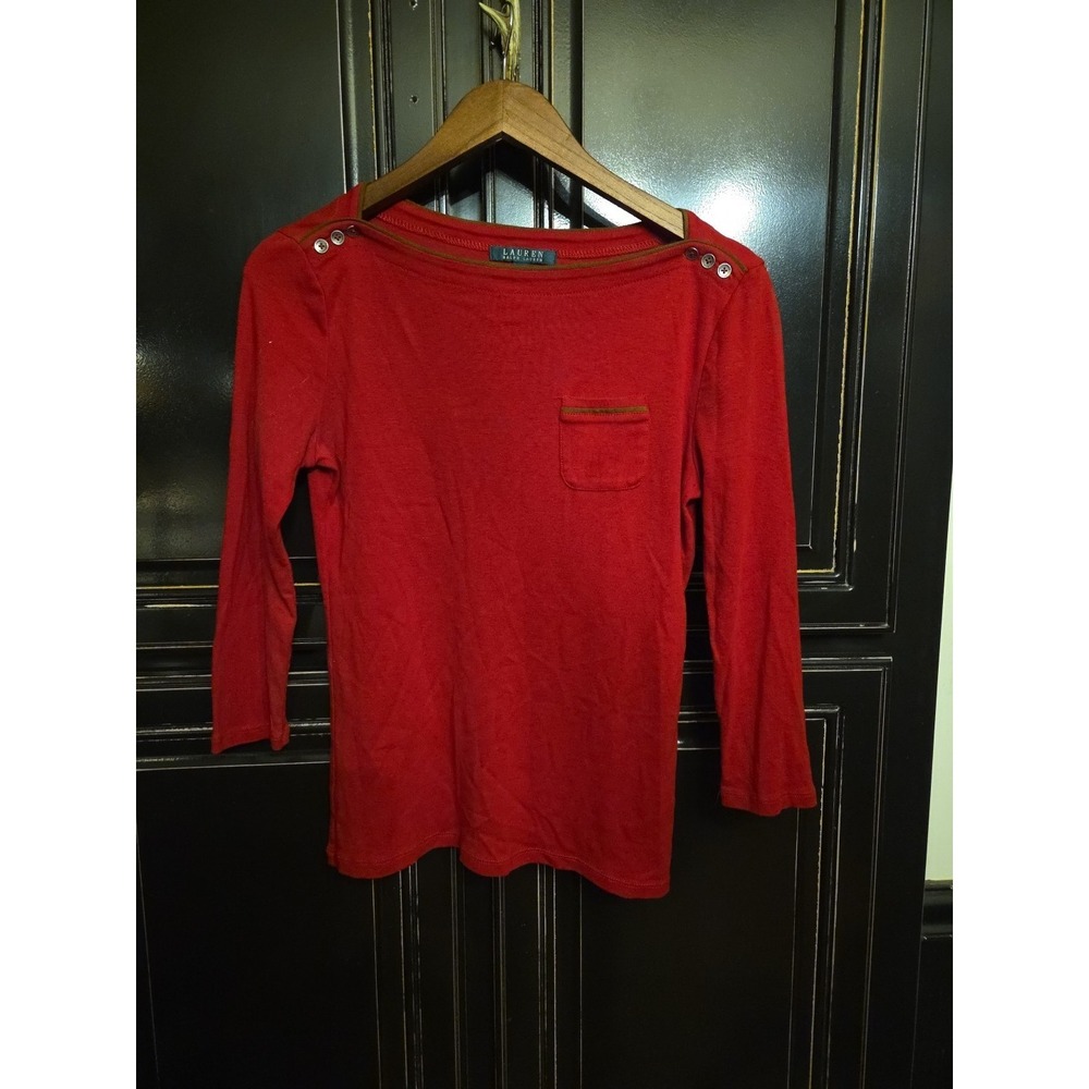 lauren ralph lauren medium women Red Pullover, Button Accents, Preppy,